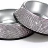 Unbranded Strass Brillant En Acier Inoxydable Pet Bowl Dog Cat Feeder, 640ml-rose