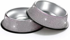 Unbranded Strass Brillant En Acier Inoxydable Pet Bowl Dog Cat Feeder, 640ml-rose