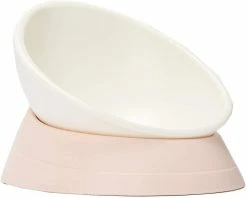 Unbranded Bulldog Anti-slip Dog Cat Bowl, Amovible, Pet Sterile Tilt Pet Feeder Ramp Base, Blanc, 1 Pack
