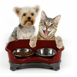Unbranded Dog Bowl Cat Bowl Pet Cat Double Basin Bol Résistant Aux éclaboussures (rose) -nourriture pour chien boutique 615127924 max