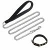 Giveuphesit Chain Link Dog Leash Anti Chew Strong Anti Dog Leash Confortable Poignée Rembourrée Souple Pour Chiens De Taille Moyenne
