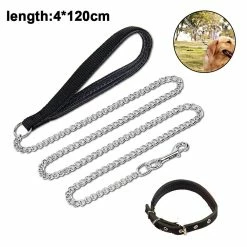 Giveuphesit Chain Link Dog Leash Anti Chew Strong Anti Dog Leash Confortable Poignée Rembourrée Souple Pour Chiens De Taille Moyenne -nourriture pour chien boutique 627800236 max