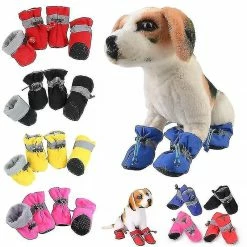 Unbranded 4pcs / Set Imperméable à L’eau Hiver Pet Dog Chaussures Anti-glissement Pluie Bottes De Neige Chaussures Épais Chaud Pour Petits Chats Chiots Chiens Chaussettes Booties