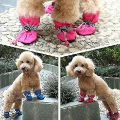 Unbranded 4pcs / Set Imperméable à L’eau Hiver Pet Dog Chaussures Anti-glissement Pluie Bottes De Neige Chaussures Épais Chaud Pour Petits Chats Chiots Chiens Chaussettes Booties -nourriture pour chien boutique 648409406 max