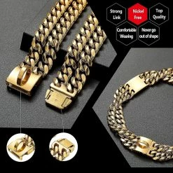 Gunest Charme Plaqué Or 18k 24mm De Large Heavy Duty Strong Cuban Chain Link Dog Collar Avec Boucle En Acier, Collier De Dressage Pour Chien En Métal En Acier Inoxydable Fort 18in -nourriture pour chien boutique 653548219 max