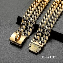 Dxn Charme Plaqué Or 18k 24mm De Large Robuste Robuste Cubain Chain Link Dog Collar Avec Boucle En Acier -nourriture pour chien boutique 654445141 max