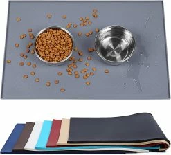 Unbranded 24 « L X 16 » W Tapis D’alimentation Pour Chien, Imperméable à L’eau Antidérapant Pet Silicone Food Mat Cat Dog Acier Inoxydable Water Bowl Placemat Anti-salissant Design, Gris