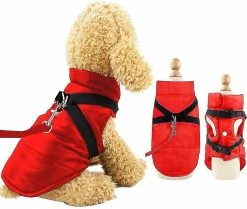 Jccc I;rouge Winter Dog Coats Imperméable à L’eau Chaud Avec Trou De Harnais, Puppy Jacket Gilet Vêtements De Costume Compatible Avec L’hiver Compatible Avec Les Petits Chiens