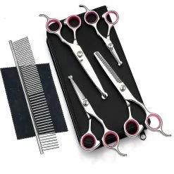 Vrxin 6 En 1 Professional Stainless Steel Safety Round Tip Dog Grooming Scissors Kit, Pour Le Toilettage De Chien