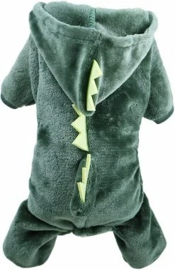 Ubiuo Puppy Dog Vêtements Confortables Corail Polaire Animaux De Compagnie Dinosaure Dog Outfit Vert 52x40x2cm