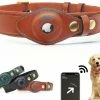 Unbranded Airtag Dog Collar, Réglable En Cuir De Vachette Naturelle Dog Collar Stand Compatible Avec Airtag, Compatible Avec Les Petits Chats De Chien Moyen Et Grand, S, Marron