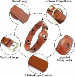 Unbranded Airtag Dog Collar, Réglable En Cuir De Vachette Naturelle Dog Collar Stand Compatible Avec Airtag, Compatible Avec Les Petits Chats De Chien Moyen Et Grand, S, Marron -nourriture pour chien boutique 701735241 max