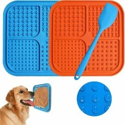 Unbranded Tapis à Lécher Pour Chien, Sans BPA, 2 Pièces Dog Leche Mat Avec 1 Spatule En Silicone, Pour Les Soins Et L’entraînement Des Animaux De Compagnie (bleu, Orange),11