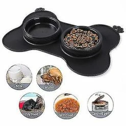 Unbranded Double Dog Food Bowl With No-spill Non Skid Silicone Mat Eco-friendly Non-toxic