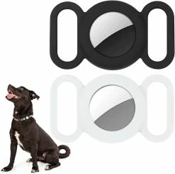 Phwj Airtag Dog Collar, étui En Silicone Pour Localisateur GPS, Housse De Protection Compatible Avec Apple Airtag, Collier Pour Chiens Et Chats, Accessoires Pour Animaux De Compagnie (noir Et