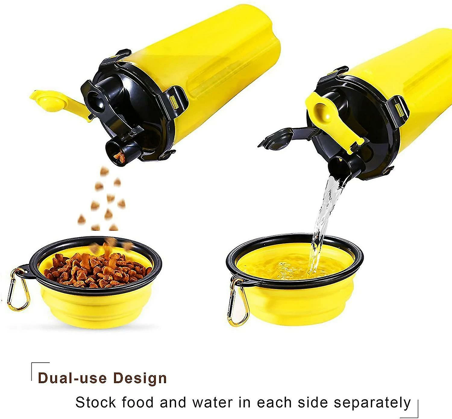 Unbranded Dog Bowls Pet Food Container 2-en-1 Avec Bols Pliables Pour Chiens, Jaune 3 Unbranded Dog Bowls Pet Food Container 2-en-1 Avec Bols Pliables Pour Chiens, Jaune – Image 3