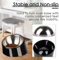 Unbranded Dog Cat Bowl, Sloped Bowl Anti-slip Modern Elegant Melamine Support Avec Bol Amovible En Acier Inoxydable Massif, Noir -nourriture pour chien boutique 761663476 max