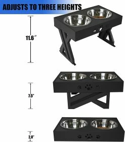 Unbranded Wisedog Elevated Dog Bowls For Large Dogs Elevated Dog Bowl - S'ajuste à 3 Hauteurs, 2,8 « , 7,5 », Et 11,6 '' Stand (noir) -nourriture pour chien boutique 761664563 max
