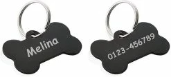 LetsGO Dog And Cat Id Tag Personnalisé Gravure Recto-verso Acier Inoxydable En Forme D’os Prénom Pet Tag Adresse Tel(black)