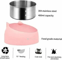 LetsGO Pet Bowl Dog Kitten Cat Bowl Oblique Mouth Bowl Acier Inoxydable Food Feeder Water 15 Degree Tilt Pour Animaux Rose 400ml -nourriture pour chien boutique 763901625 max