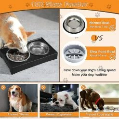 Unbranded Bols Pour Chiens Surélevés, Moyens Et S, 15 Bols Inclinés Adjable Raised Dog Bowl D Avec 1 Slow Er Dog Bowl 2 Less Steel Dog Bo -nourriture pour chien boutique 767209609 max