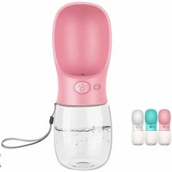 Unbranded Distributeur D’eau Pour Animaux De Compagnie Antibactérien Qualité Alimentaire Étanche Chien Chat Outdoor Travel Drink Bouteille Bol-350ml Dog Gift (rose)