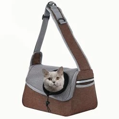 Unbranded Sysy Dog Cat One Shoulder Crossbody Pet Bag Breathable Mesh Travel Portable Cat Bag Coffee