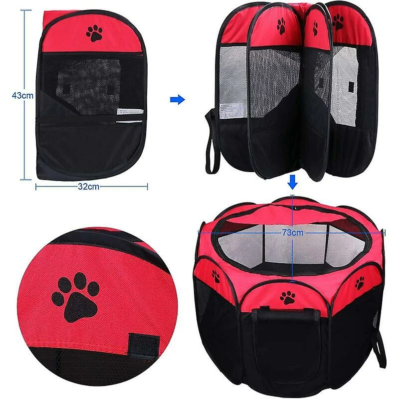 Unbranded Foldable Pet Tent 8 Sections Mesh Puppy Playpen For Dog Cat Rabbit (red, 73 X 73 X 43cm) 4 Unbranded Foldable Pet Tent 8 Sections Mesh Puppy Playpen For Dog Cat Rabbit (red, 73 X 73 X 43cm) – Image 4