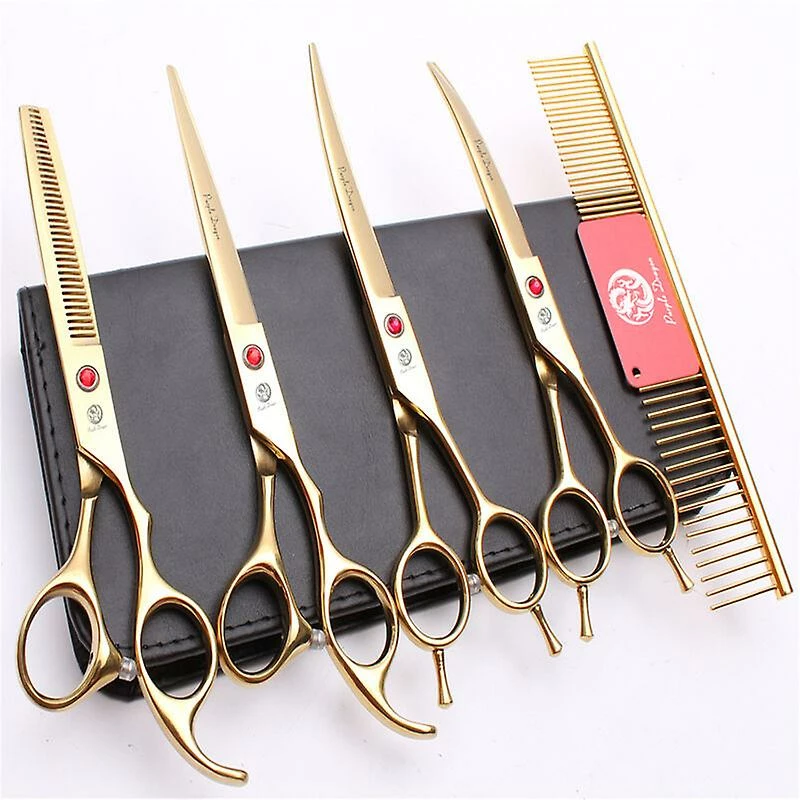 Unbranded Dog Grooming Professional 7.0 Inch Gold 5 Piece Set Curved/straight/segmented/fine Cut Grooming Scissors Blue 2 Unbranded Dog Grooming Professional 7.0 Inch Gold 5 Piece Set Curved/straight/segmented/fine Cut Grooming Scissors Blue – Image 2