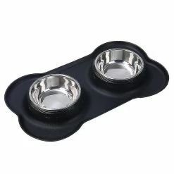 Unbranded Double Dog Bowls Medium 700ml / Bol Antidérapant, Avec Tapis De Plateau En Silicone - Acier Inoxydable Pour Animaux De Compagnie Et Alimentation Alimentaire Anti-débordement, Pour Animaux De Compagnie Moyens, Ajouter Un Animal De Compagnie