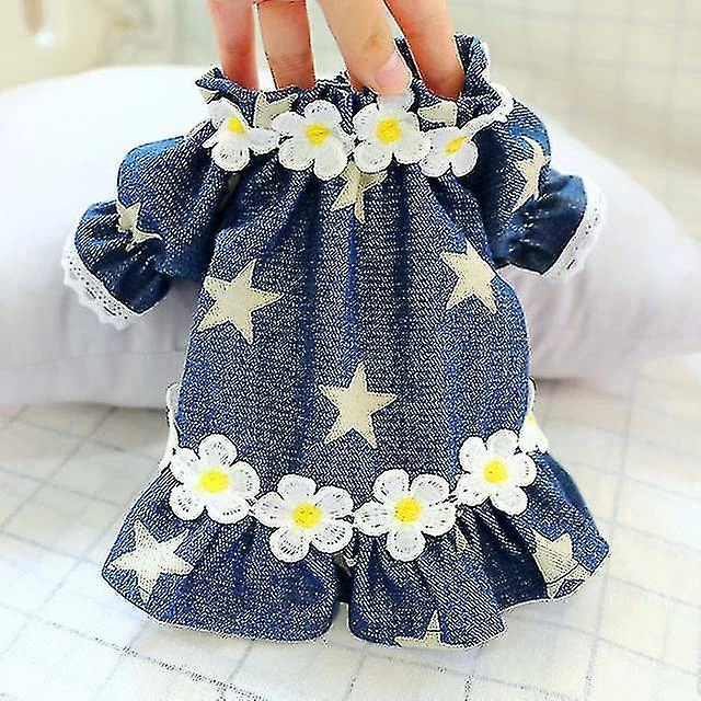 Redmiter New Luxury Pet Clothes Girl Dog Dresses With Flower Spring/summer Star Cowboy Skirt Dog Clothing(xs) 1 Redmiter New Luxury Pet Clothes Girl Dog Dresses With Flower Spring/summer Star Cowboy Skirt Dog Clothing(xs)