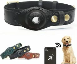 Unbranded Dog Collar Compatible With Air Tag,adjustable Natural Cowhide Leather Dog Collar