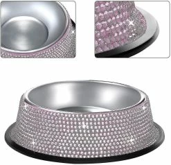 Unbranded Shiny Rhinest Moins D’acier Pet Bowl Dog Cat Dog Erless Steel Pet Bowl, Single Bowl Rhinest Moins D’acier -nourriture pour chien boutique 811529529 max