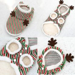 Unbranded Pet Cat Small Dog Santa Elk Costume Vêtements De Noël Hoodie (rayures Rouges Et Vertes1pcs) -nourriture pour chien boutique 846689204 max