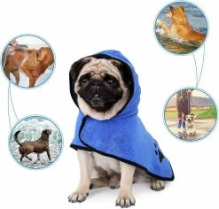 Unbranded Serviette De Peignoir Pour Chien Avec Capuche à Sangle Réglable, Microfibre à Séchage Rapide Super Absorbant Pet Dog Cat Robe De Bain Serviette Pour Le Séchage Des Manteaux (1 Pièce, Moyenne, Blu -nourriture pour chien boutique 846702818 max